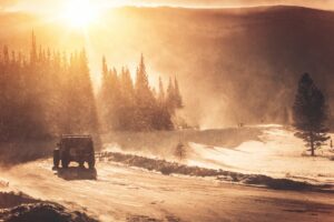 Jeep on a Winter Road