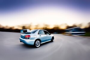 Sporty Subaru Taking a Turn