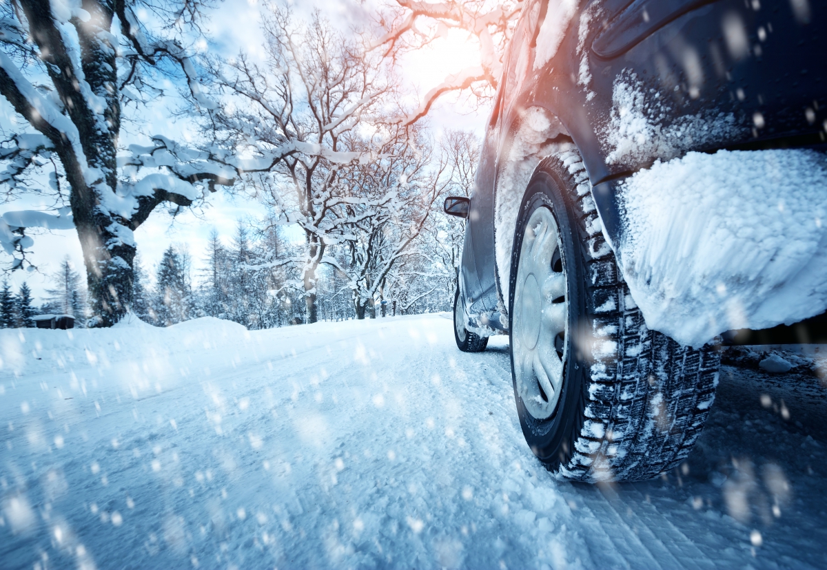 Winter Tires on Snowy Road