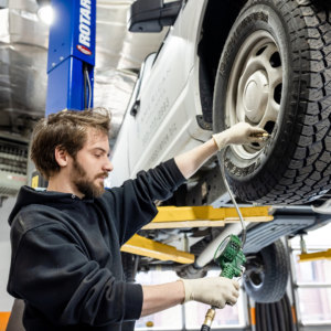 auto expert doing tire maintenance