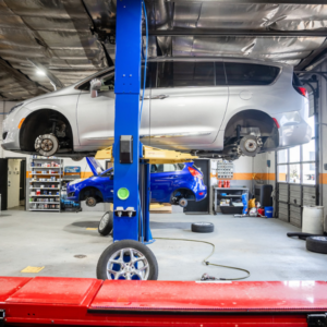 elevated cars in the shop